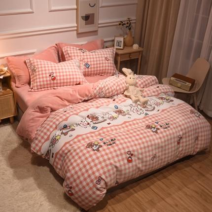 91家纺网 家纺一手货源 找家纺 （总）懒猫 2020新款简约加厚牛奶绒四件套