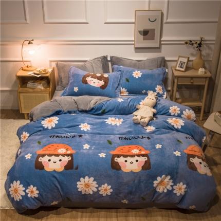 91家纺网 家纺一手货源 找家纺 （总）懒猫 2020新款简约加厚牛奶绒四件套