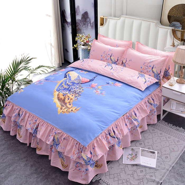 91家纺网 家纺一手货源 找家纺 梦柏 2020新款加厚磨毛四件套大版 比翼双飞（床裙款）