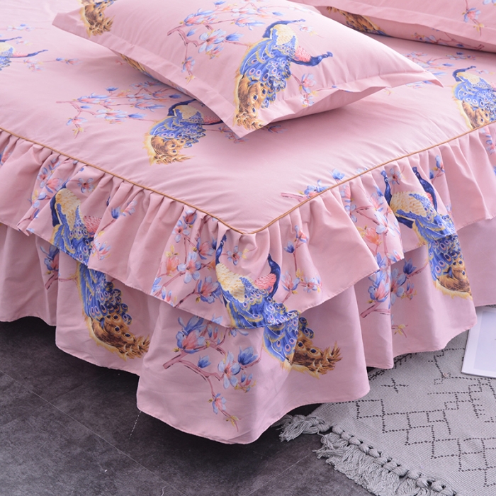 91家纺网 家纺一手货源 找家纺 梦柏 2020新款加厚磨毛四件套大版 比翼双飞（床裙款）