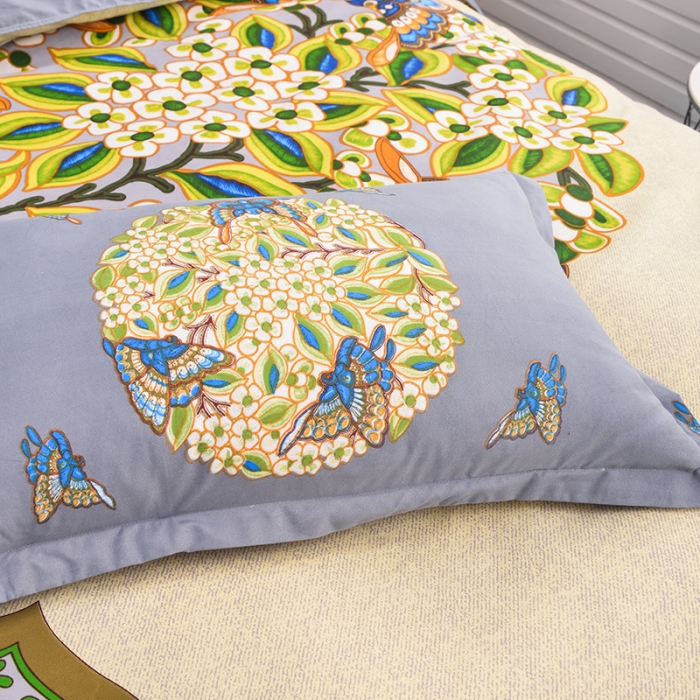 91家纺网 家纺一手货源 找家纺 梦柏 2020新款加厚磨毛四件套大版 花间意（灰）