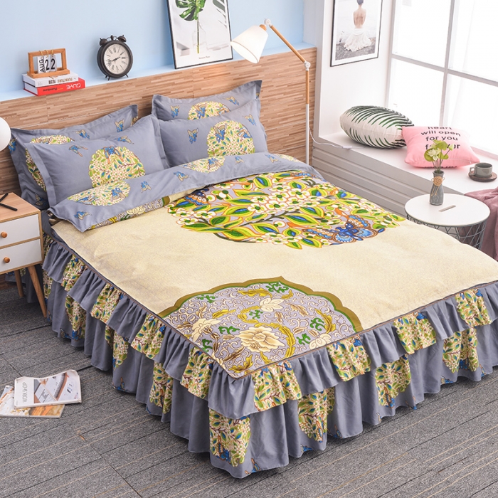 91家纺网 家纺一手货源 找家纺 梦柏 2020新款加厚磨毛四件套大版 花间意（灰）