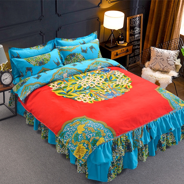 91家纺网 家纺一手货源 找家纺 梦柏 2020新款加厚磨毛四件套大版 花间意红