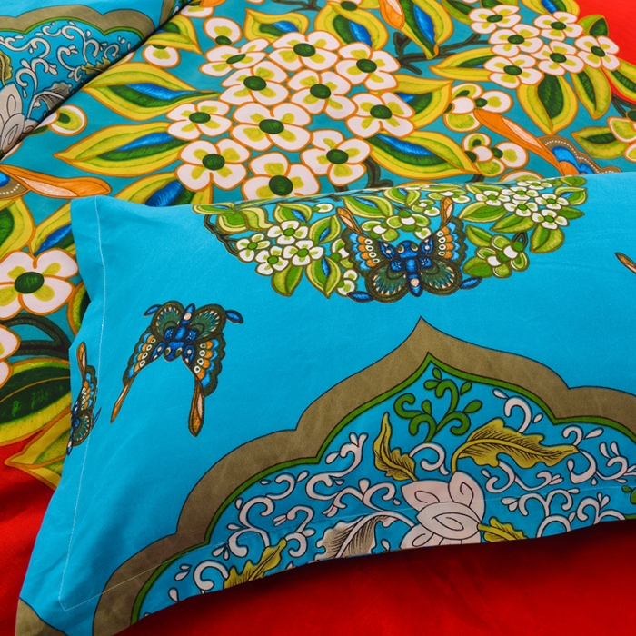 91家纺网 家纺一手货源 找家纺 梦柏 2020新款加厚磨毛四件套大版 花间意红