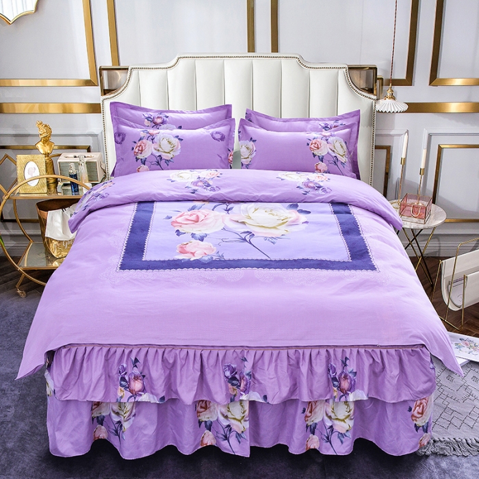 91家纺网 家纺一手货源 找家纺 梦柏 2020新款加厚磨毛四件套大版 花香四溢（床裙款）