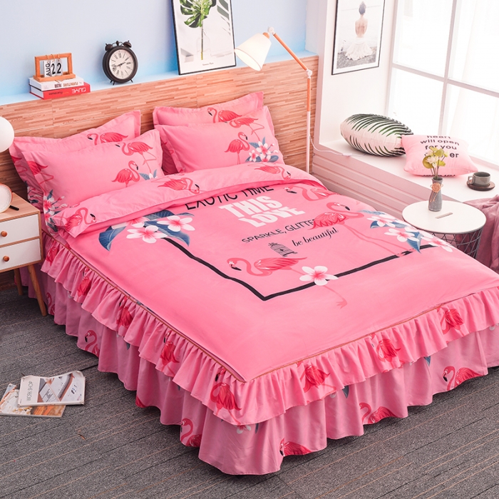 91家纺网 家纺一手货源 找家纺 梦柏 2020新款加厚磨毛四件套大版 火烈鸟