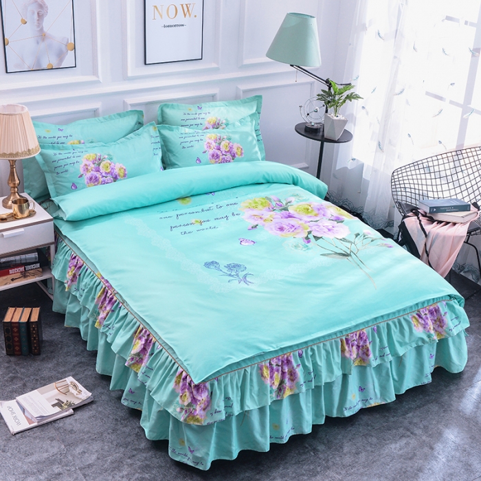 91家纺网 家纺一手货源 找家纺 梦柏 2020新款加厚磨毛四件套大版 玫瑰花香（床裙款）