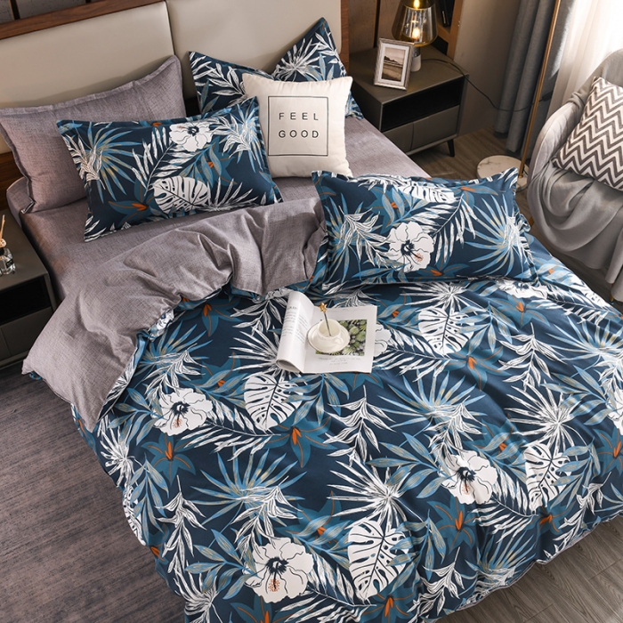 91家纺网 家纺一手货源 找家纺 130g生态长绒棉贡棉植物羊绒加厚斜纹磨毛四件套 月色