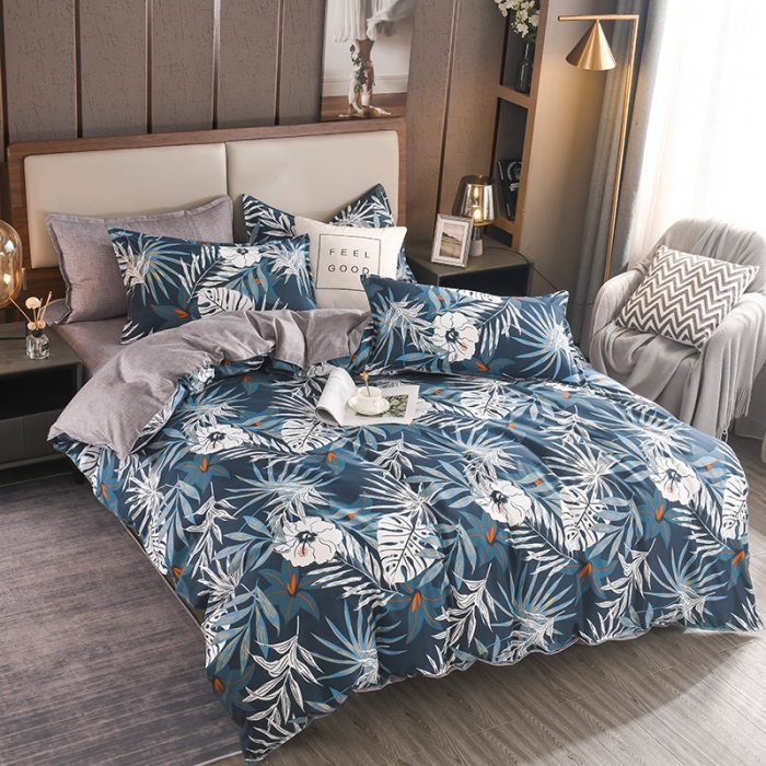 91家纺网 家纺一手货源 找家纺 130g生态长绒棉贡棉植物羊绒加厚斜纹磨毛四件套 月色