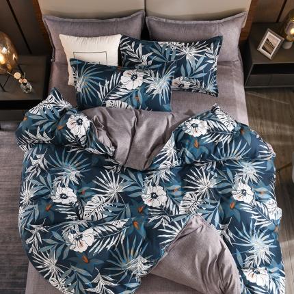 91家纺网 家纺一手货源 找家纺 130g生态长绒棉贡棉植物羊绒加厚斜纹磨毛四件套 月色