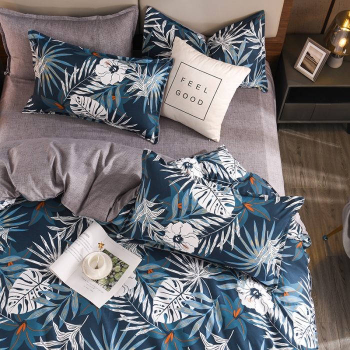 91家纺网 家纺一手货源 找家纺 130g生态长绒棉贡棉植物羊绒加厚斜纹磨毛四件套 月色