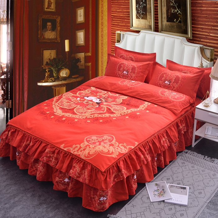 91家纺网 家纺一手货源 找家纺 梦柏 2020新款加厚磨毛四件套大版 喜结良缘（床裙款）