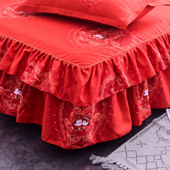 91家纺网 家纺一手货源 找家纺 梦柏 2020新款加厚磨毛四件套大版 喜结良缘（床裙款）