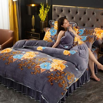 91家纺网 家纺一手货源 找家纺 能好家纺 2020新款金貂绒四件套 荷塘月色