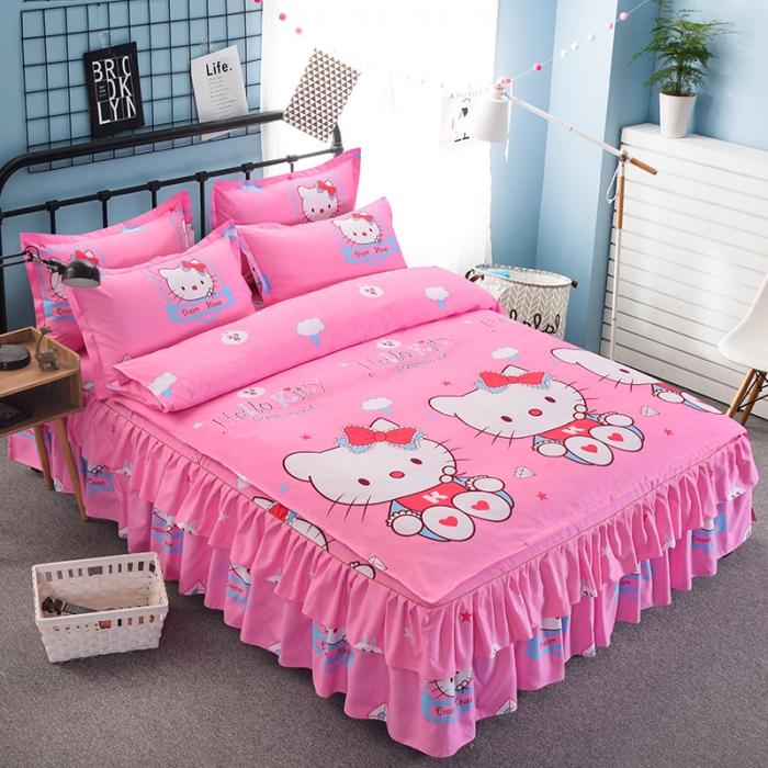 91家纺网 家纺一手货源 找家纺 梦柏 2020新款加厚磨毛四件套小版 kt猫-粉