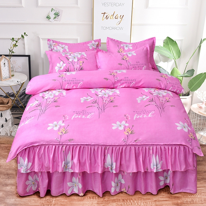 91家纺网 家纺一手货源 找家纺 梦柏 2020新款加厚磨毛四件套小版 春风里-粉