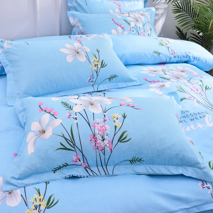 91家纺网 家纺一手货源 找家纺 梦柏 2020新款加厚磨毛四件套小版 春风里-蓝