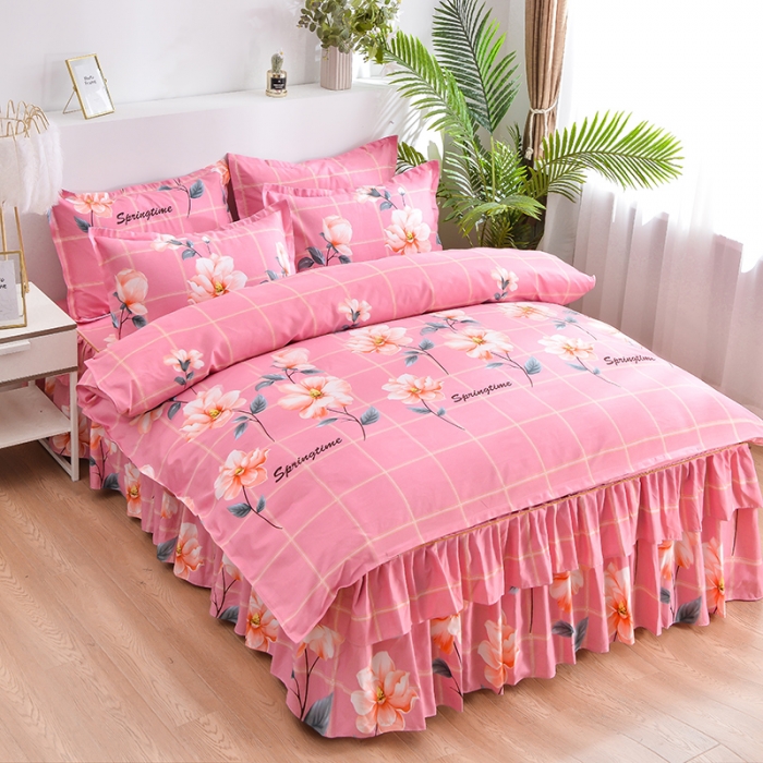 91家纺网 家纺一手货源 找家纺 梦柏 2020新款加厚磨毛四件套小版 花仙子-粉