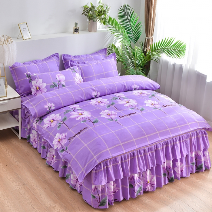 91家纺网 家纺一手货源 找家纺 梦柏 2020新款加厚磨毛四件套小版 花仙子-紫