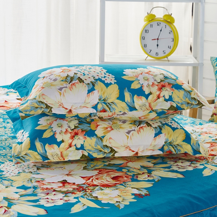 91家纺网 家纺一手货源 找家纺 梦柏 2020新款加厚磨毛四件套小版 蓝色花语