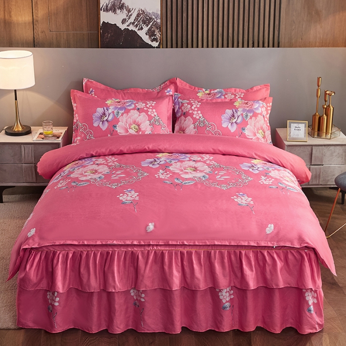 91家纺网 家纺一手货源 找家纺 梦柏 2020新款加厚磨毛四件套小版 牡丹仙子-粉