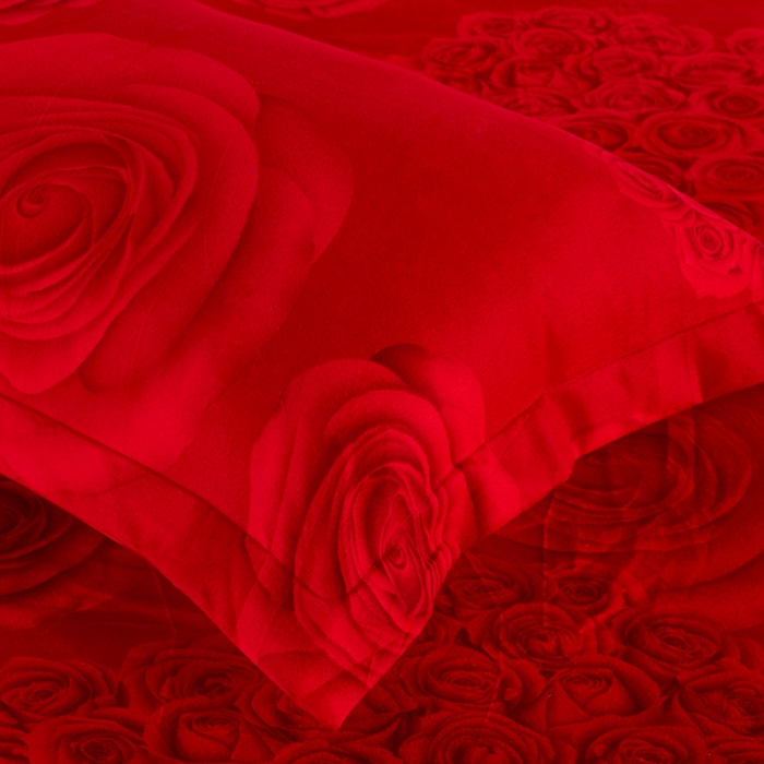 91家纺网 家纺一手货源 找家纺 梦柏 2020新款加厚磨毛四件套小版 浓情玫瑰-红