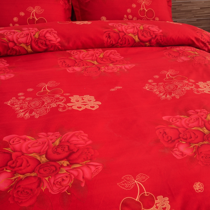 91家纺网 家纺一手货源 找家纺 梦柏 2020新款加厚磨毛四件套小版 双喜玫瑰