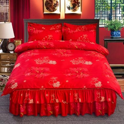 梦柏 2020新款加厚磨毛四件套小版 双喜玫瑰