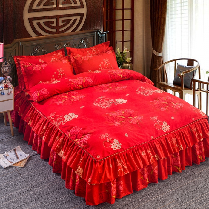 91家纺网 家纺一手货源 找家纺 梦柏 2020新款加厚磨毛四件套小版 双喜玫瑰