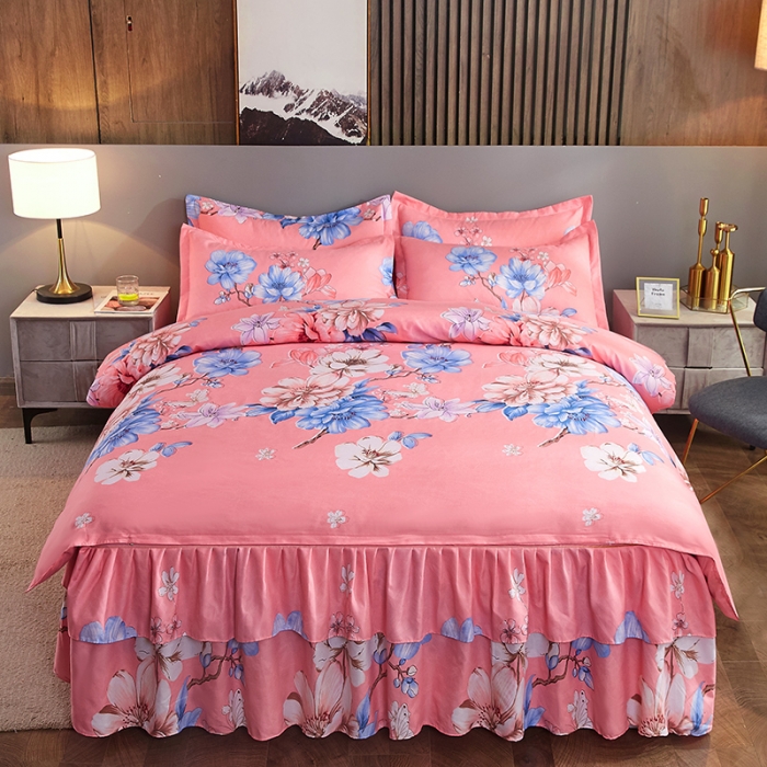 91家纺网 家纺一手货源 找家纺 梦柏 2020新款加厚磨毛四件套小版 幸福花开-粉