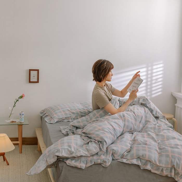 91家纺网 家纺一手货源 找家纺 （总）窝米 2020新款全棉韩式公主风花边工艺款格子系列