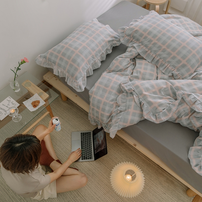 91家纺网 家纺一手货源 找家纺 （总）窝米 2020新款全棉韩式公主风花边工艺款格子系列