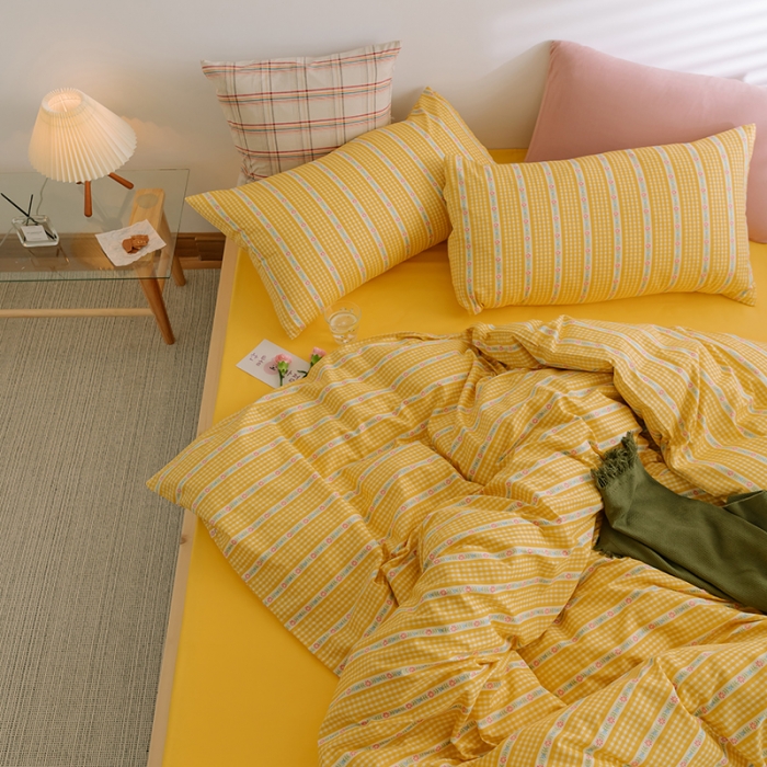 91家纺网 家纺一手货源 找家纺 （总）窝米2020新款全棉韩式公主风花边普通款四件套格子系列