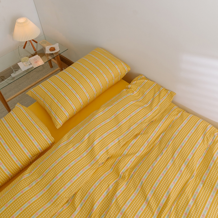 91家纺网 家纺一手货源 找家纺 （总）窝米2020新款全棉韩式公主风花边普通款四件套格子系列