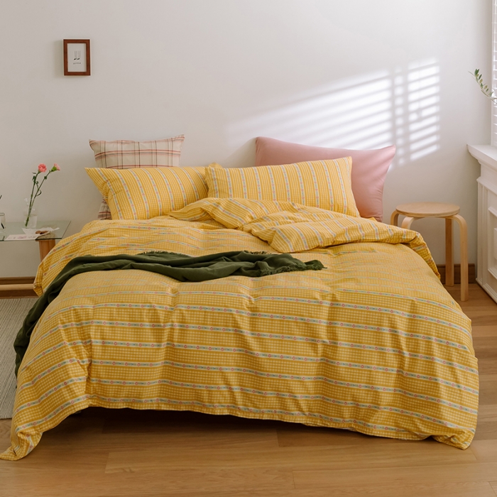 91家纺网 家纺一手货源 找家纺 （总）窝米2020新款全棉韩式公主风花边普通款四件套格子系列