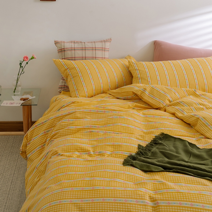 91家纺网 家纺一手货源 找家纺 （总）窝米2020新款全棉韩式公主风花边普通款四件套格子系列