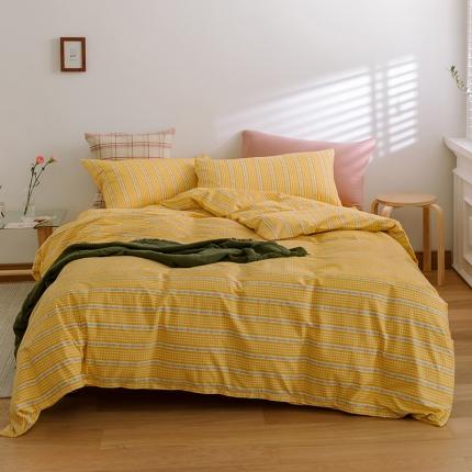 91家纺网 家纺一手货源 找家纺 窝米2020新款全棉韩式公主风花边普通款四件套格子系列洛璃黄