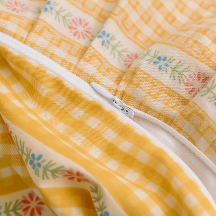 91家纺网 家纺一手货源 找家纺 窝米 2020新款全棉韩式公主风花边工艺款格子系列 洛璃黄