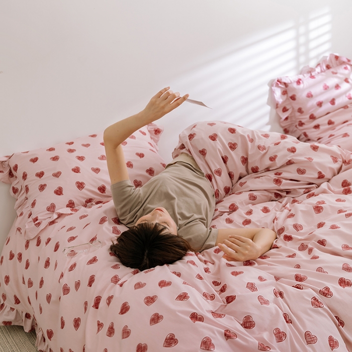 91家纺网 家纺一手货源 找家纺 窝米 2020新款全棉韩式公主风花边工艺款格子系列 甜心