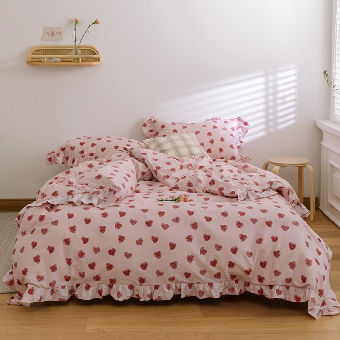 91家纺网 家纺一手货源 找家纺 窝米 2020新款全棉韩式公主风花边工艺款格子系列 甜心