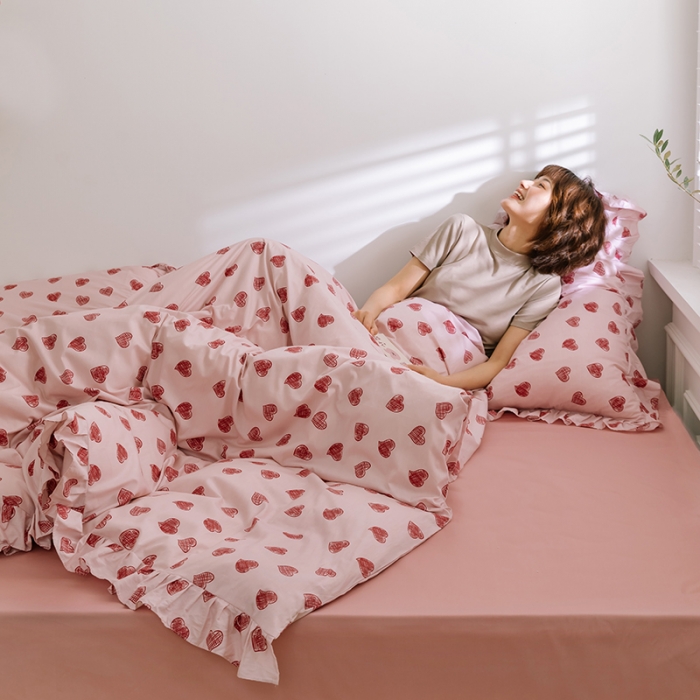 91家纺网 家纺一手货源 找家纺 窝米 2020新款全棉韩式公主风花边工艺款格子系列 甜心