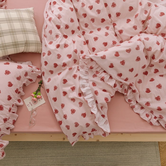 91家纺网 家纺一手货源 找家纺 窝米 2020新款全棉韩式公主风花边工艺款格子系列 甜心