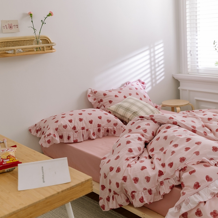 91家纺网 家纺一手货源 找家纺 窝米 2020新款全棉韩式公主风花边工艺款格子系列 甜心