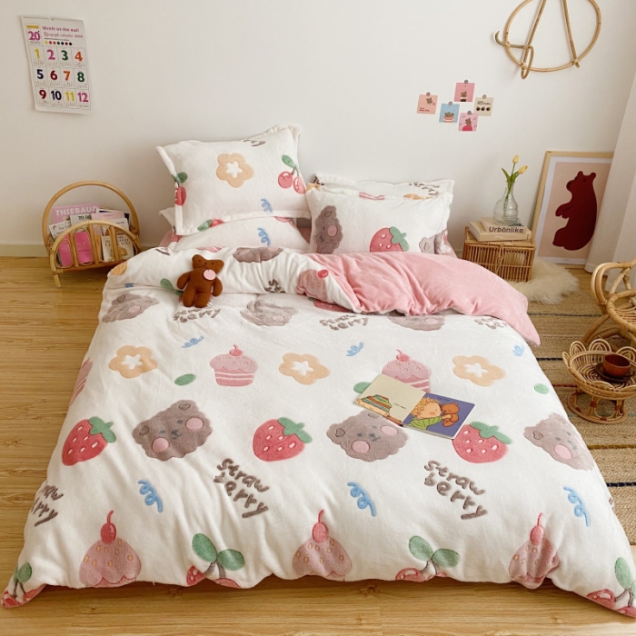 91家纺网 家纺一手货源 找家纺 川悦生活 2020新款雪花绒四件套 果子蛋糕