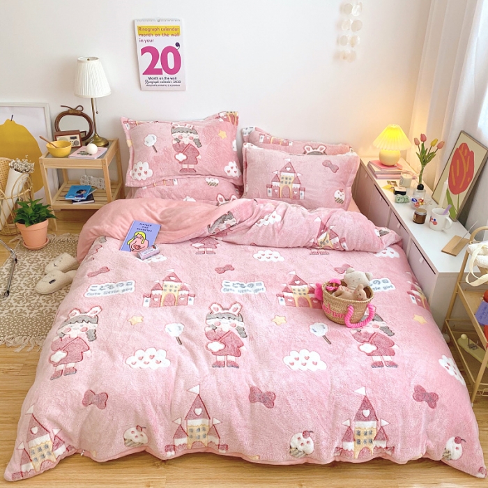 91家纺网 家纺一手货源 找家纺 川悦生活 2020新款雪花绒四件套 城堡女孩