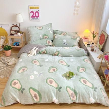 91家纺网 家纺一手货源 找家纺 川悦生活 2020新款雪花绒四件套 爱心牛油果