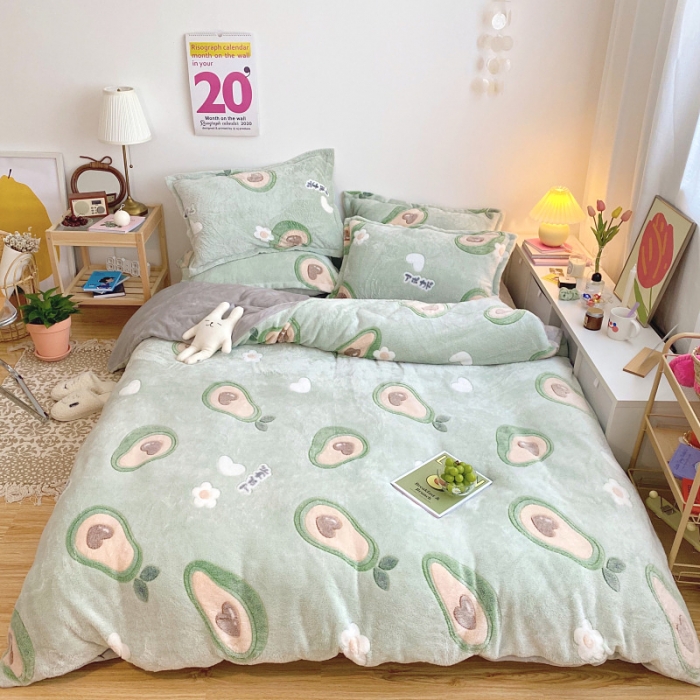 91家纺网 家纺一手货源 找家纺 川悦生活 2020新款雪花绒四件套 爱心牛油果