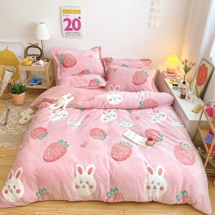 91家纺网 家纺一手货源 找家纺 川悦生活 2020新款雪花绒四件套 幸运草莓兔