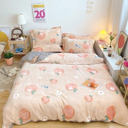 91家纺网 家纺一手货源 找家纺 川悦生活 2020新款雪花绒四件套 日系橘