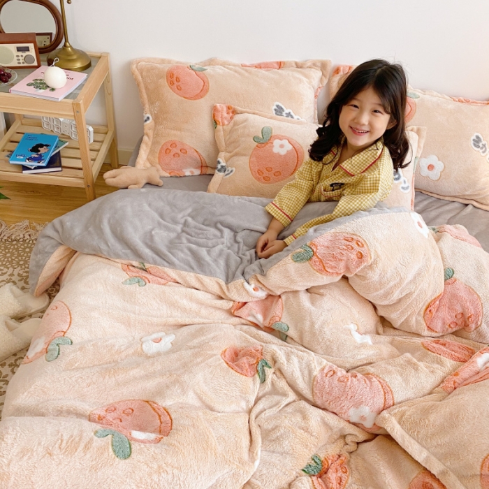 91家纺网 家纺一手货源 找家纺 川悦生活 2020新款雪花绒四件套 日系橘